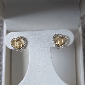 Cynthia Rowley Virgin Mary Stud Earrings, 14K yellow gold with Cibic Zirconia